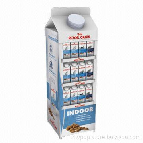 Cardboard display stand, double-side to present different size of milk bottle, eye-catching design